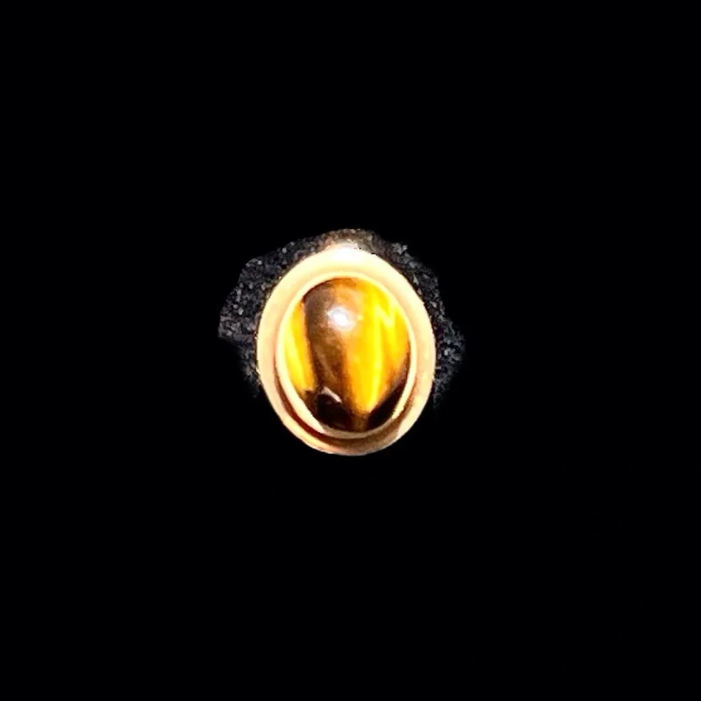VINTAGE DOLAN BULLOCK TIGER'S EYE OVAL TIE TACK SET IN DB 14/20 GOLD